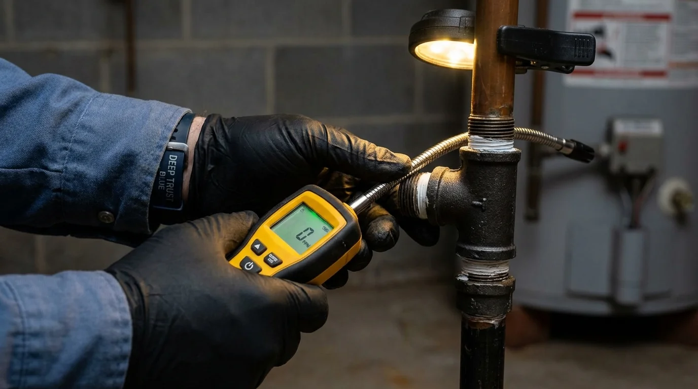 Gas leak detection with electronic sniffer by Johns Plumbing LLC in Nisswa