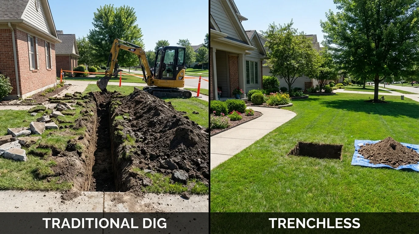 Trenchless sewer repair with minimal yard damage versus traditional excavation in Nisswa, MN